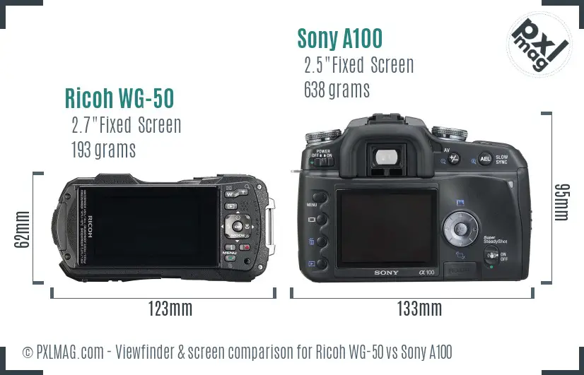 Ricoh WG-50 vs Sony A100 Screen and Viewfinder comparison