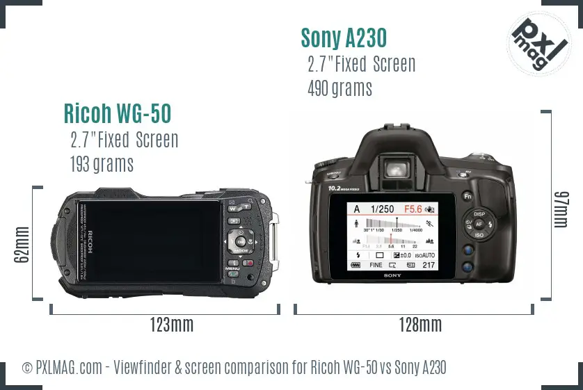 Ricoh WG-50 vs Sony A230 Screen and Viewfinder comparison