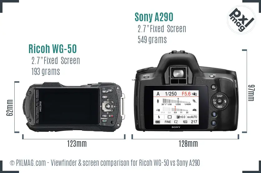 Ricoh WG-50 vs Sony A290 Screen and Viewfinder comparison