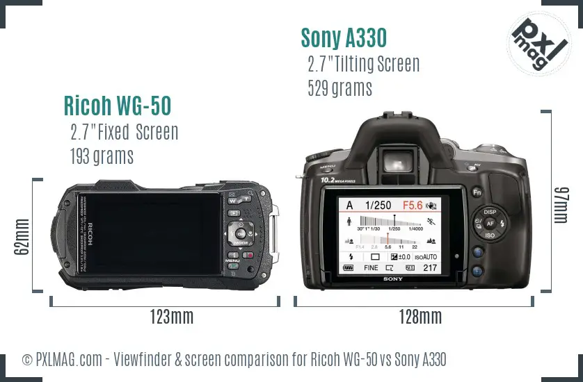 Ricoh WG-50 vs Sony A330 Screen and Viewfinder comparison