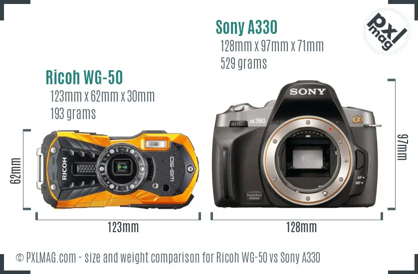 Ricoh WG-50 vs Sony A330 size comparison