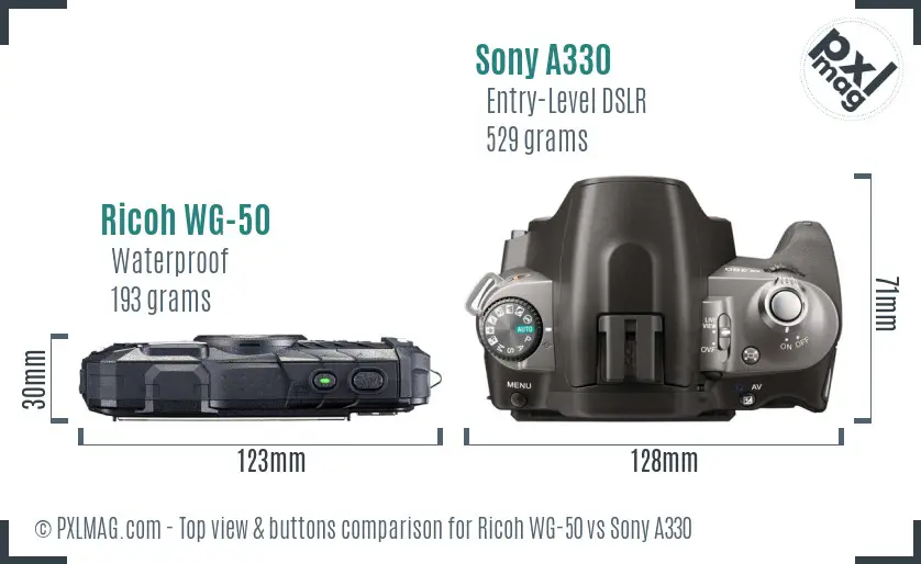 Ricoh WG-50 vs Sony A330 top view buttons comparison