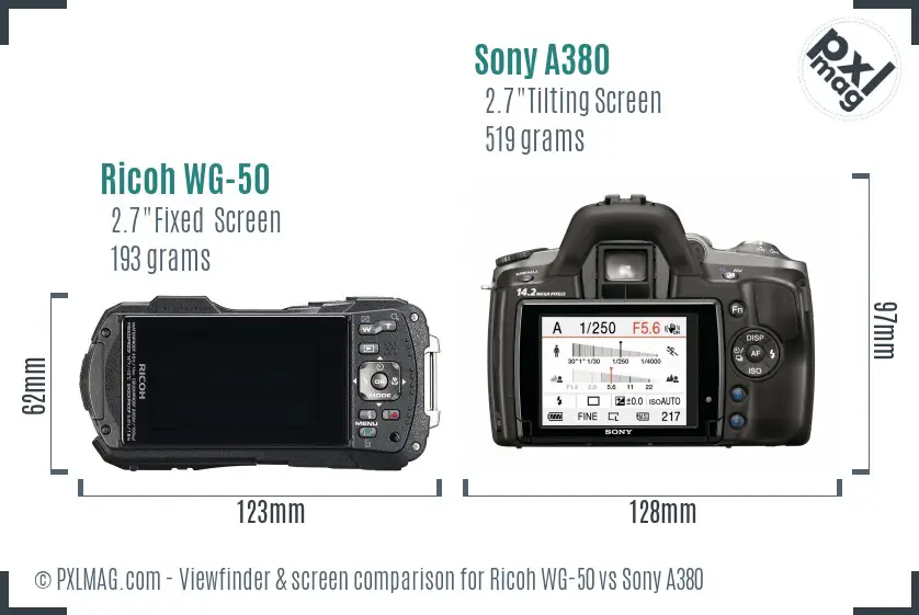 Ricoh WG-50 vs Sony A380 Screen and Viewfinder comparison