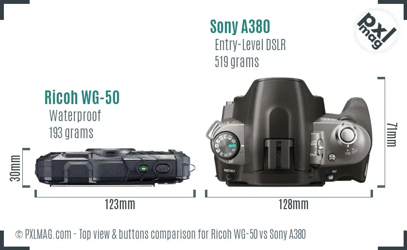 Ricoh WG-50 vs Sony A380 top view buttons comparison