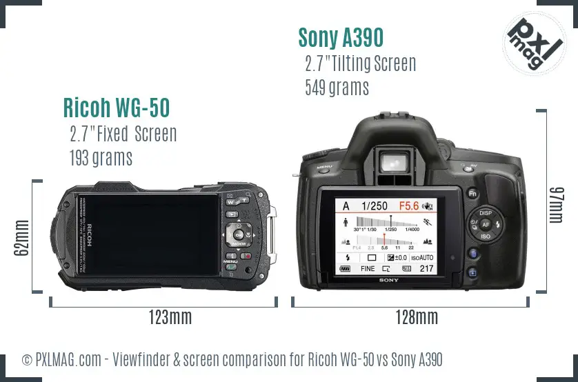 Ricoh WG-50 vs Sony A390 Screen and Viewfinder comparison