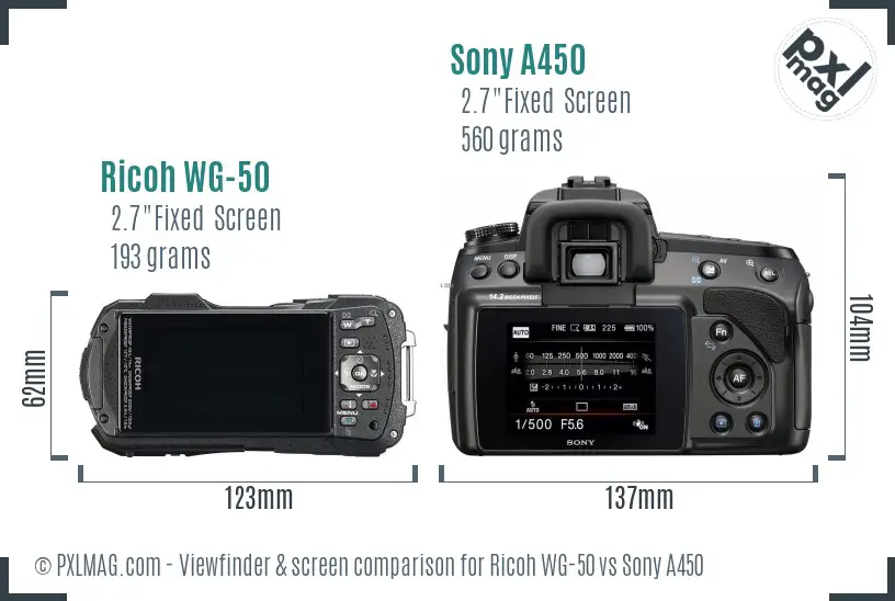 Ricoh WG-50 vs Sony A450 Screen and Viewfinder comparison