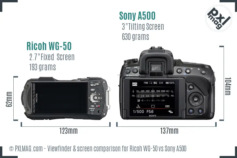 Ricoh WG-50 vs Sony A500 Screen and Viewfinder comparison