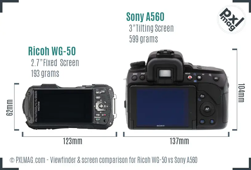 Ricoh WG-50 vs Sony A560 Screen and Viewfinder comparison