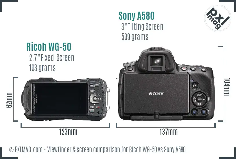 Ricoh WG-50 vs Sony A580 Screen and Viewfinder comparison