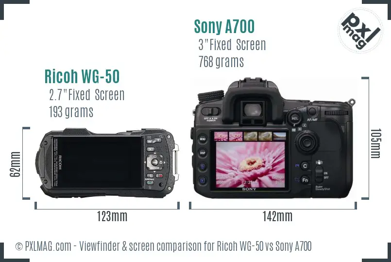 Ricoh WG-50 vs Sony A700 Screen and Viewfinder comparison