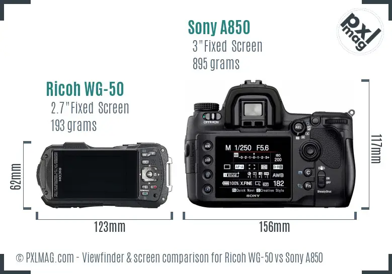 Ricoh WG-50 vs Sony A850 Screen and Viewfinder comparison