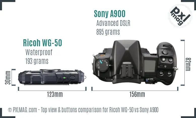 Ricoh WG-50 vs Sony A900 top view buttons comparison