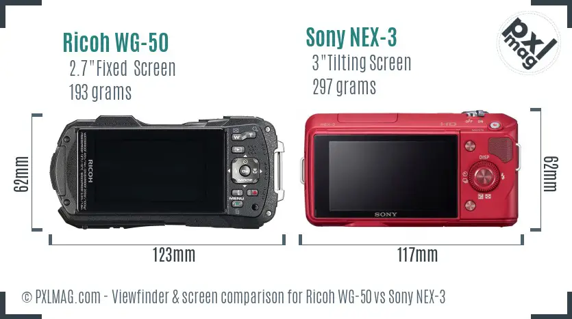 Ricoh WG-50 vs Sony NEX-3 Screen and Viewfinder comparison