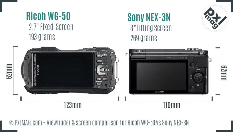 Ricoh WG-50 vs Sony NEX-3N Screen and Viewfinder comparison