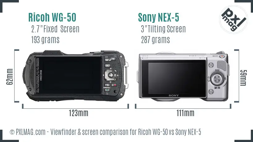 Ricoh WG-50 vs Sony NEX-5 Screen and Viewfinder comparison