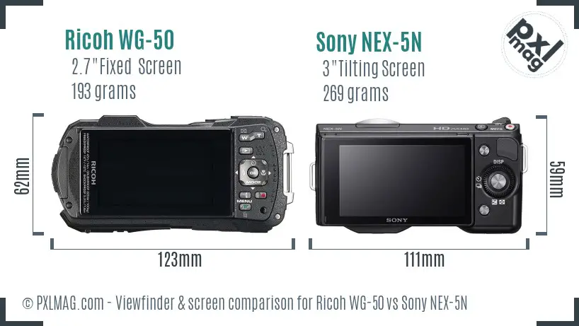 Ricoh WG-50 vs Sony NEX-5N Screen and Viewfinder comparison