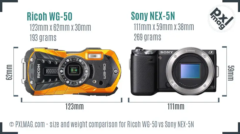 Ricoh WG-50 vs Sony NEX-5N size comparison