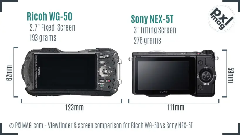 Ricoh WG-50 vs Sony NEX-5T Screen and Viewfinder comparison