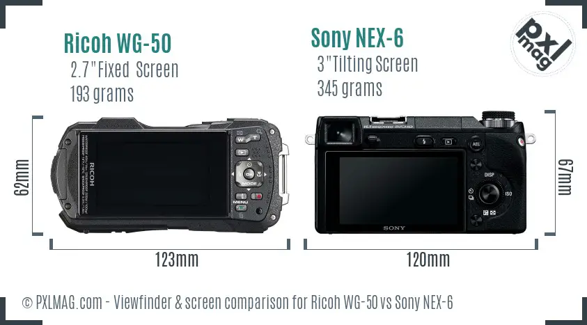 Ricoh WG-50 vs Sony NEX-6 Screen and Viewfinder comparison