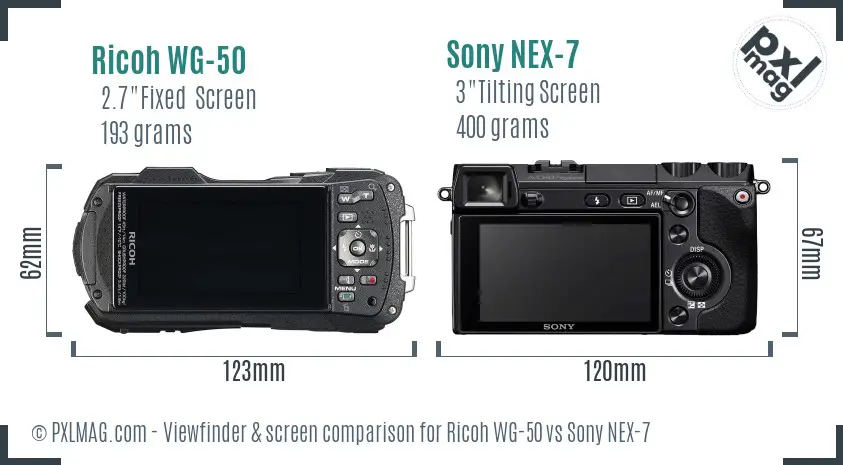 Ricoh WG-50 vs Sony NEX-7 Screen and Viewfinder comparison