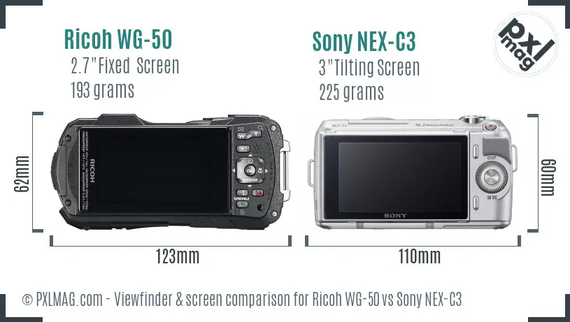 Ricoh WG-50 vs Sony NEX-C3 Screen and Viewfinder comparison Ricoh WG-50 vs Sony NEX-C3 Screen and Viewfinder comparison