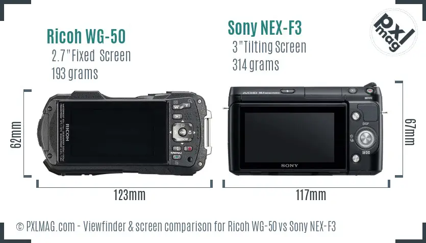 Ricoh WG-50 vs Sony NEX-F3 Screen and Viewfinder comparison