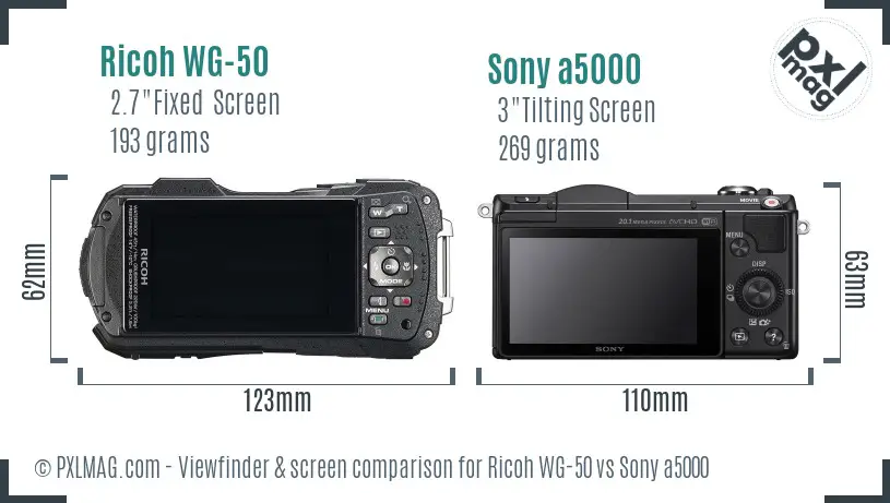 Ricoh WG-50 vs Sony a5000 Screen and Viewfinder comparison