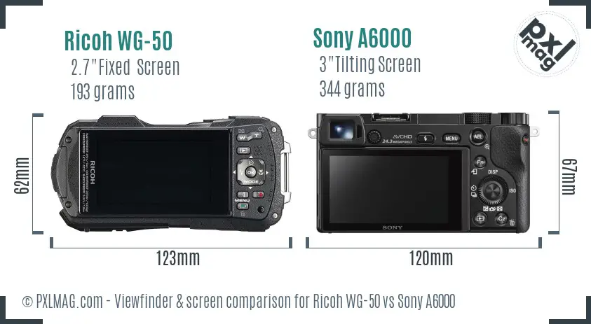 Ricoh WG-50 vs Sony A6000 Screen and Viewfinder comparison