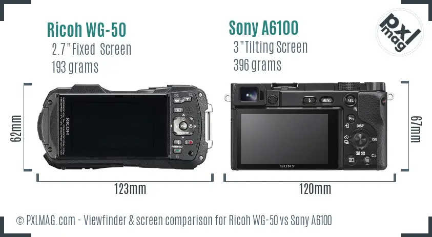 Ricoh WG-50 vs Sony A6100 Screen and Viewfinder comparison