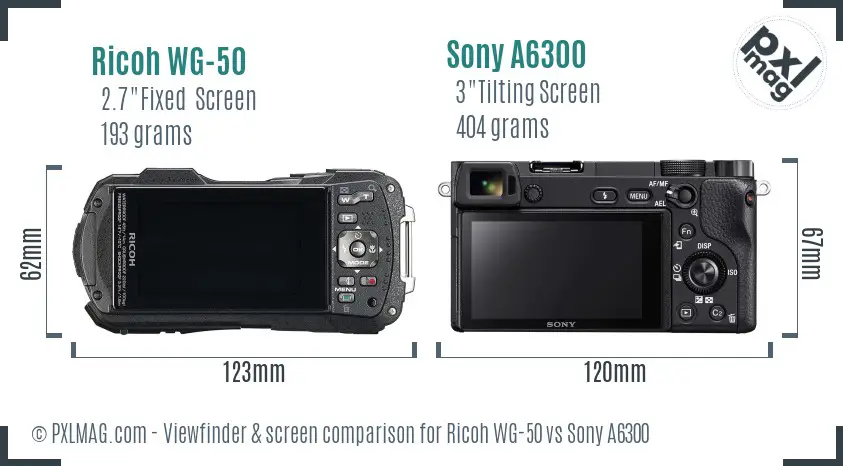Ricoh WG-50 vs Sony A6300 Screen and Viewfinder comparison