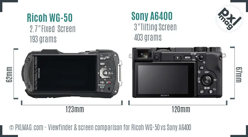 Ricoh WG-50 vs Sony A6400 Screen and Viewfinder comparison