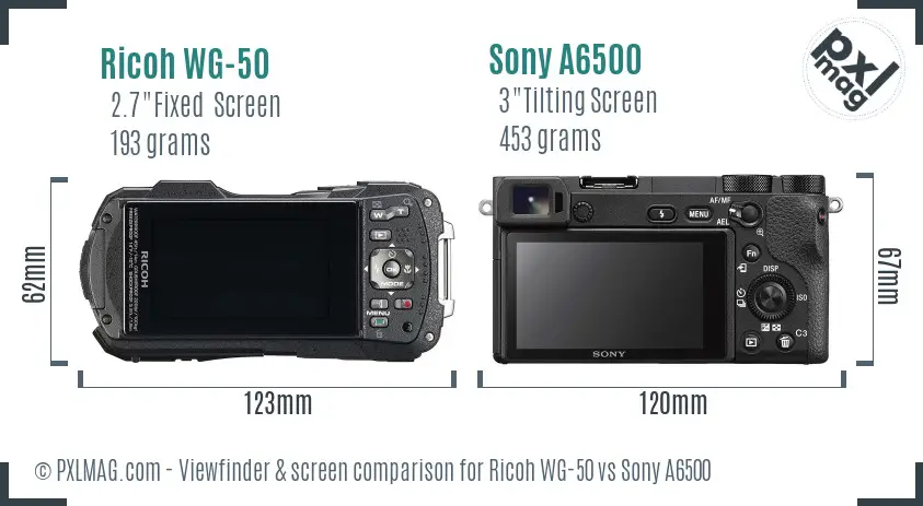 Ricoh WG-50 vs Sony A6500 Screen and Viewfinder comparison