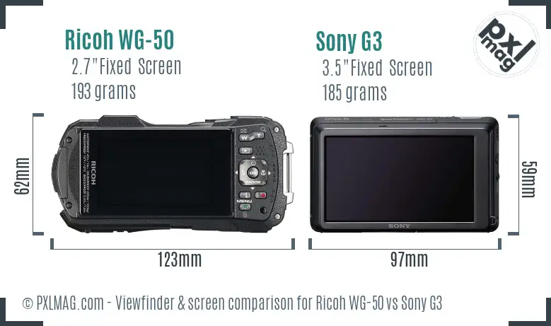 Ricoh WG-50 vs Sony G3 Screen and Viewfinder comparison