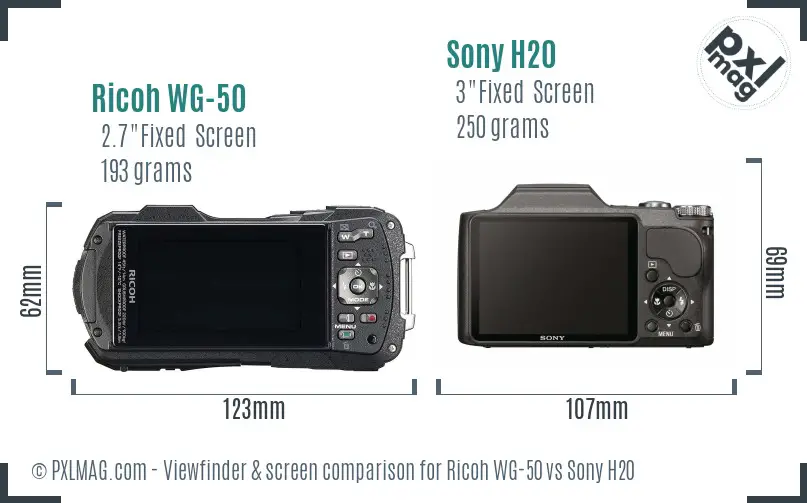 Ricoh WG-50 vs Sony H20 Screen and Viewfinder comparison