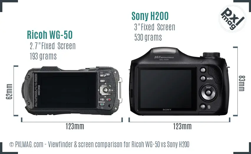 Ricoh WG-50 vs Sony H200 Screen and Viewfinder comparison