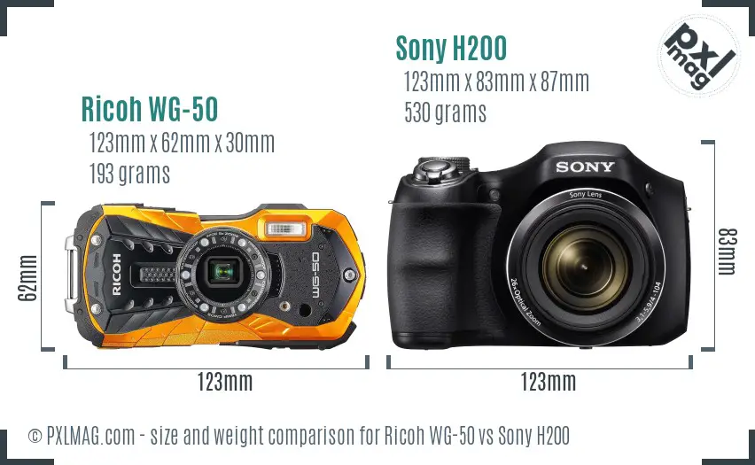 Ricoh WG-50 vs Sony H200 size comparison Ricoh WG-50 vs Sony H200 size comparison