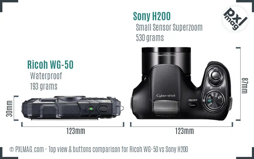 Ricoh WG-50 vs Sony H200 top view buttons comparison