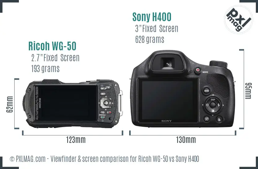 Ricoh WG-50 vs Sony H400 Screen and Viewfinder comparison