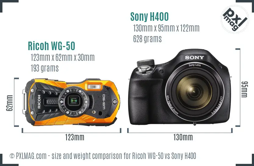 Ricoh WG-50 vs Sony H400 size comparison