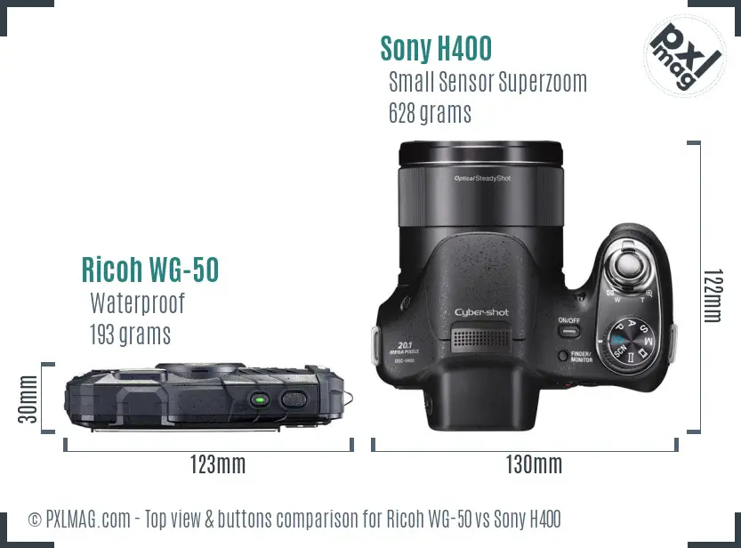 Ricoh WG-50 vs Sony H400 top view buttons comparison