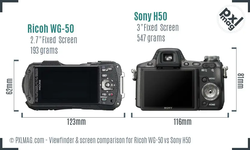 Ricoh WG-50 vs Sony H50 Screen and Viewfinder comparison