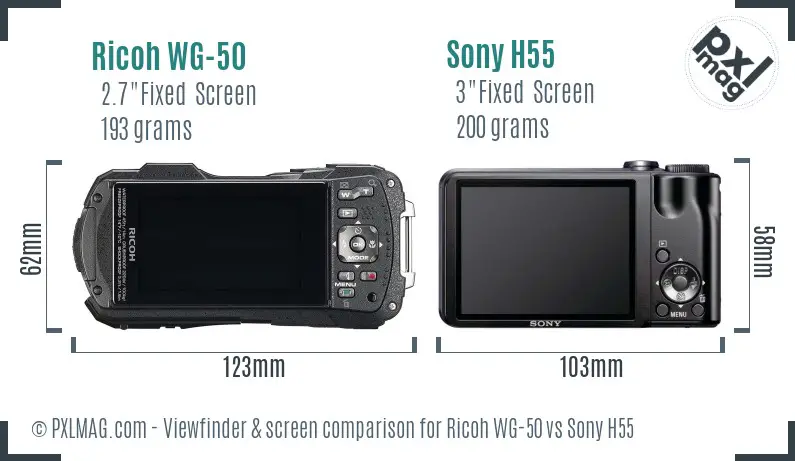 Ricoh WG-50 vs Sony H55 Screen and Viewfinder comparison