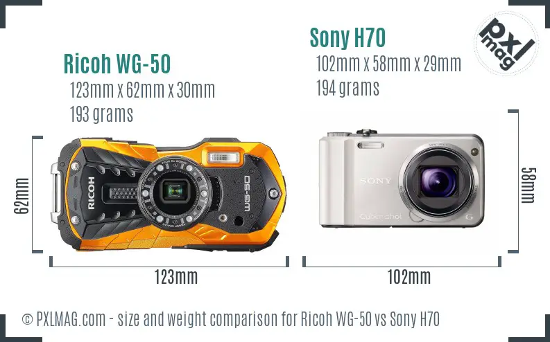 Ricoh WG-50 vs Sony H70 size comparison Ricoh WG-50 vs Sony H70 size comparison