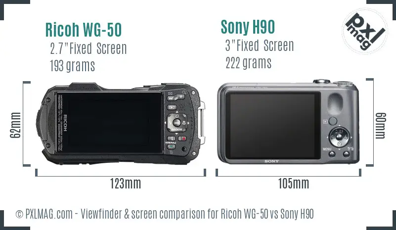 Ricoh WG-50 vs Sony H90 Screen and Viewfinder comparison