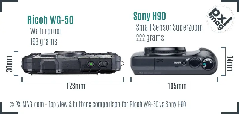 Ricoh WG-50 vs Sony H90 top view buttons comparison