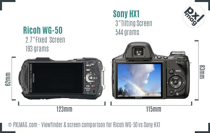 Ricoh WG-50 vs Sony HX1 Screen and Viewfinder comparison