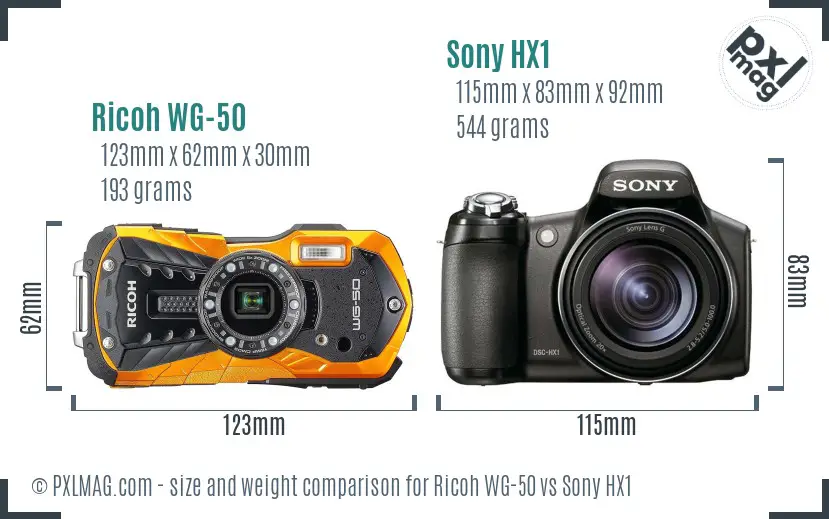 Ricoh WG-50 vs Sony HX1 size comparison