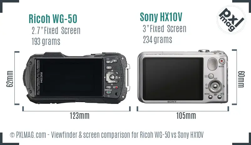 Ricoh WG-50 vs Sony HX10V Screen and Viewfinder comparison