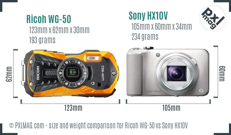 Ricoh WG-50 vs Sony HX10V size comparison