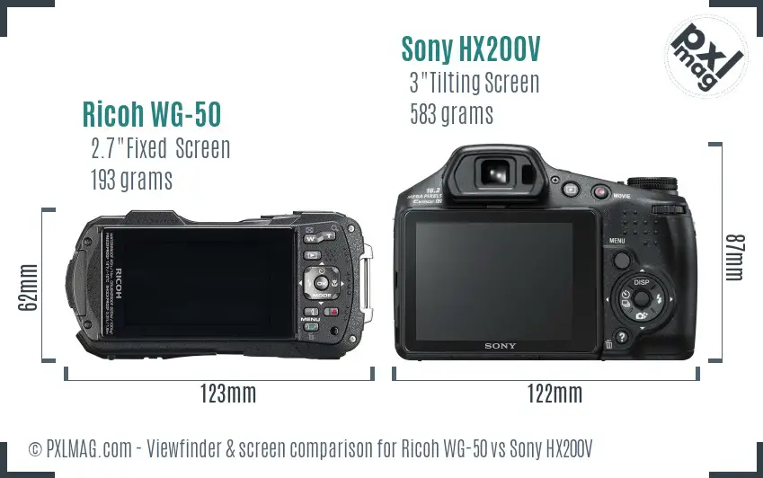 Ricoh WG-50 vs Sony HX200V Screen and Viewfinder comparison